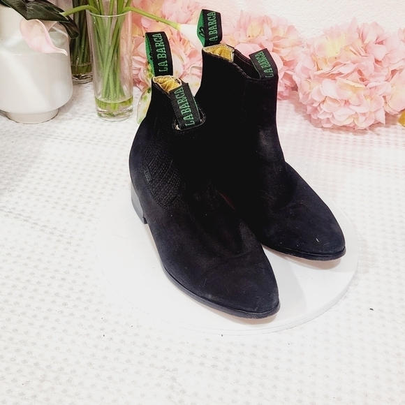 La BARCA Black Leather Botin Charro Ankle Unisex Pull On Chelsea Boots 8.5 - Picture 6 of 9